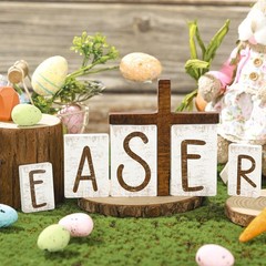 6 PCS He Is Risen Easter Table Decorations Wooden Cross Signs Scene Decor