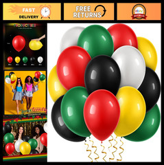100 Juneteenth Latex Balloons – Rasta Reggae Red Green Yellow Black White, 420 P