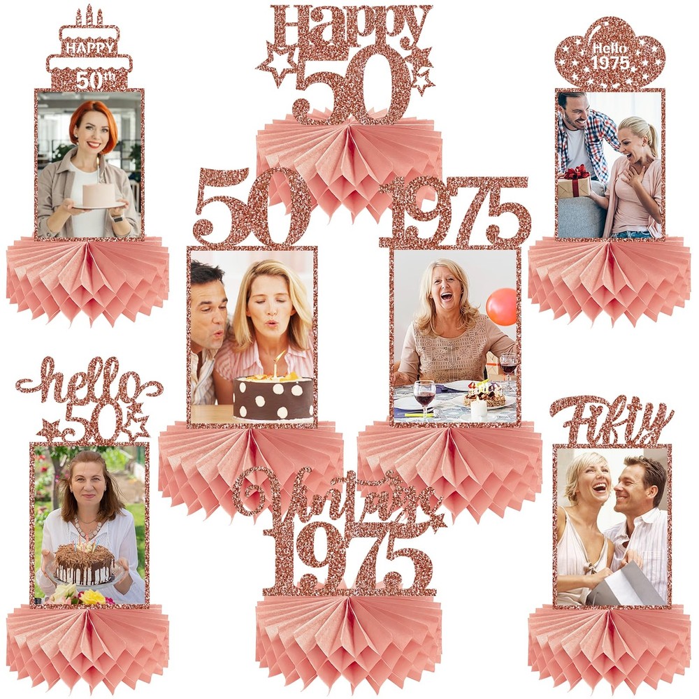 Happy 50th Birthday Honeycomb Centerpieces Pink Rose Gold Hello 50 8 Pieces