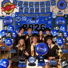 Graduation Decorations 2026-Blue and Black Graduation Party Decorations Supplies