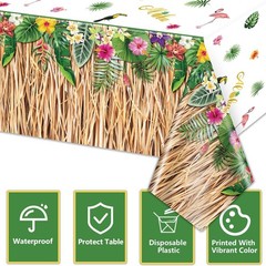 4 Pack Hawaiian Luau Grass Tablecloths Hawaii Luau Table Skirt Party Decorations