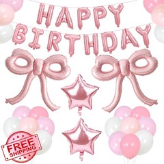 YTHETM Pink Bow Birthday Balloons Banner