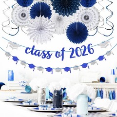 Navy-Blue Silver Party-Decorations Graduation Banner-Streamers – 18pcs Kits C…
