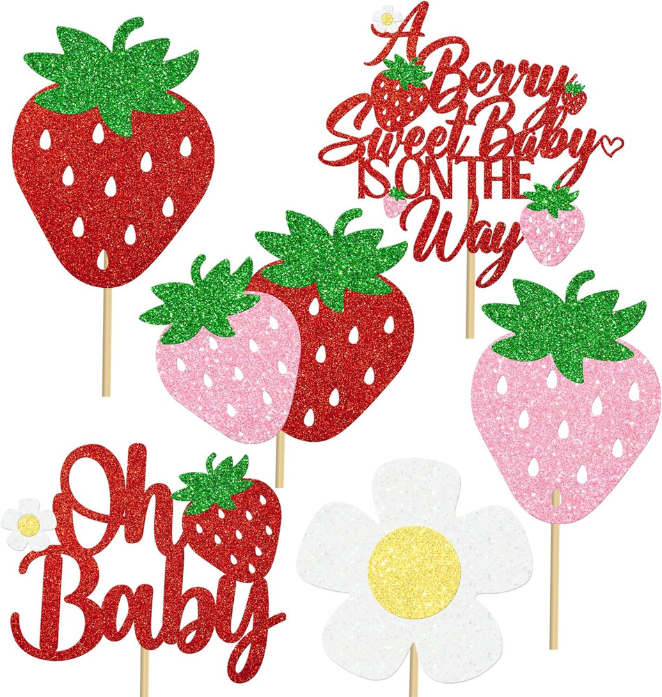 Strawberry Oh Baby Centerpiece Sticks Glitter Berry Sweet Baby Shower Decoration