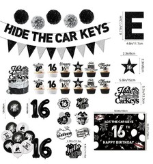 16th BIRTHDAY PARTY Decorations BLACK & SILVER, Hide The Car Keys 16 Years Old