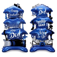 2 Pcs 37″ Blue and Silver Graduation Caps Foil Balloons Giant Self Standing C…