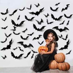 12pcs 3D Bats Halloween Decoration Scary Props Wall Stickers DIY Party PVC Decor