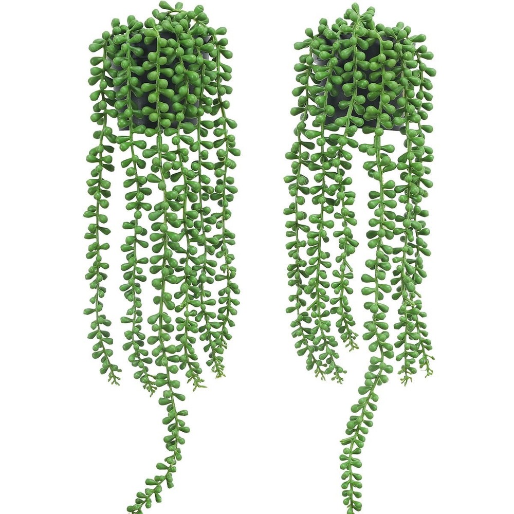 Floweroyal 2pcs Fake Hanging Plants Potted String of Type2-green-2pcs