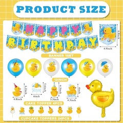 57 Pcs Duck Birthday Decorations Balloons Party Banner Cake Topper Cupcake Toppe