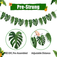 Pre-Strung Tropical Palm Leaf Garland Banner – 12Pcs Double-Sided Printing 9.8 F