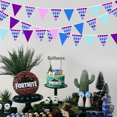 32Ft Video Games Party Decorations Purple Pink Blue Theme Fabric Banner Llama