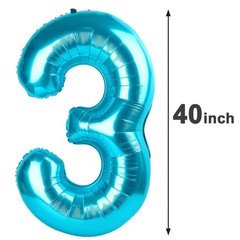 40 Inch Blue 3 Large Number Balloon, 3 13 23 30 33 36 Blue Birthday Party Dec…