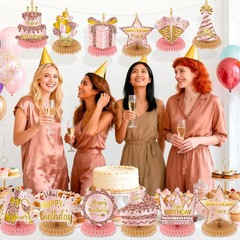 12 PCS Rose Gold Birthday Decorations Honeycomb Centerpieces Table Decor