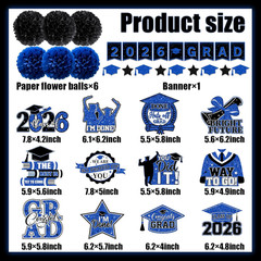 Blue Graduation Decorations, 2026 Grad Banner and Congrats Grad Hanging Swirls,