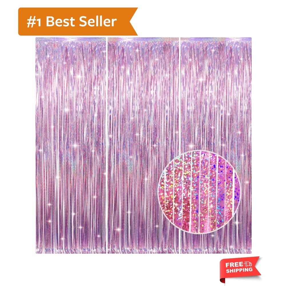 3.2 ft x 8.2 ft Metallic Tinsel Foil Fringe Curtains Party Photo Backdrop Par…