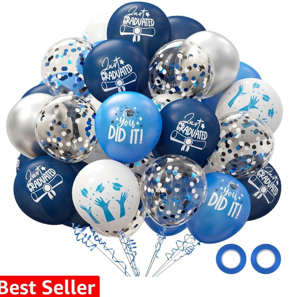 2026 Graduation Party Decorations, 70pcs Grad Balloons Blue and White Graduat…