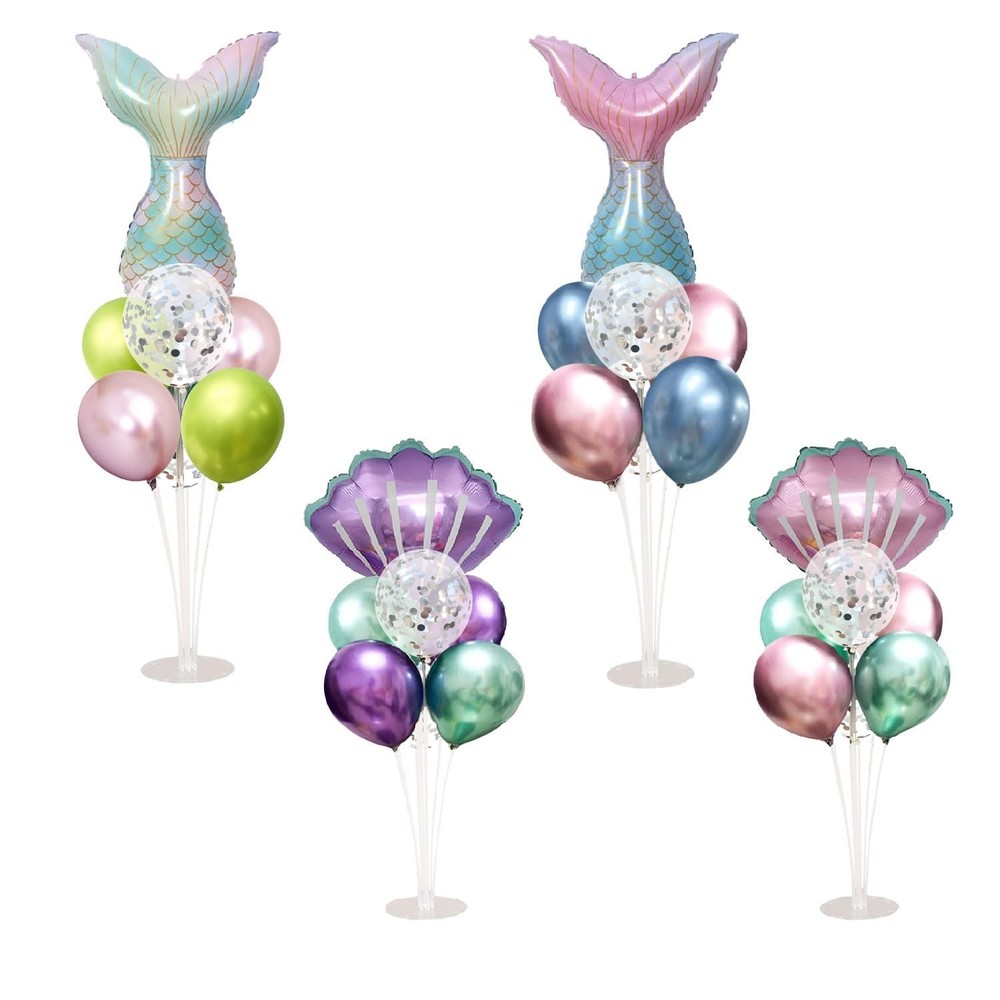 Mermaid Table Decoration Balloon Holder Kit 4 Sets with 2 Shell Foil Balloons…