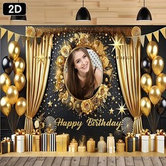 1pc 2D Gold Themed Tapestry Personalized Birthday Custom Poster Banner Backdrop❀
