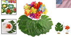 Authentic 60 Pcs Tropical Hibiscus & Palm Leaves for Summer Celebrations