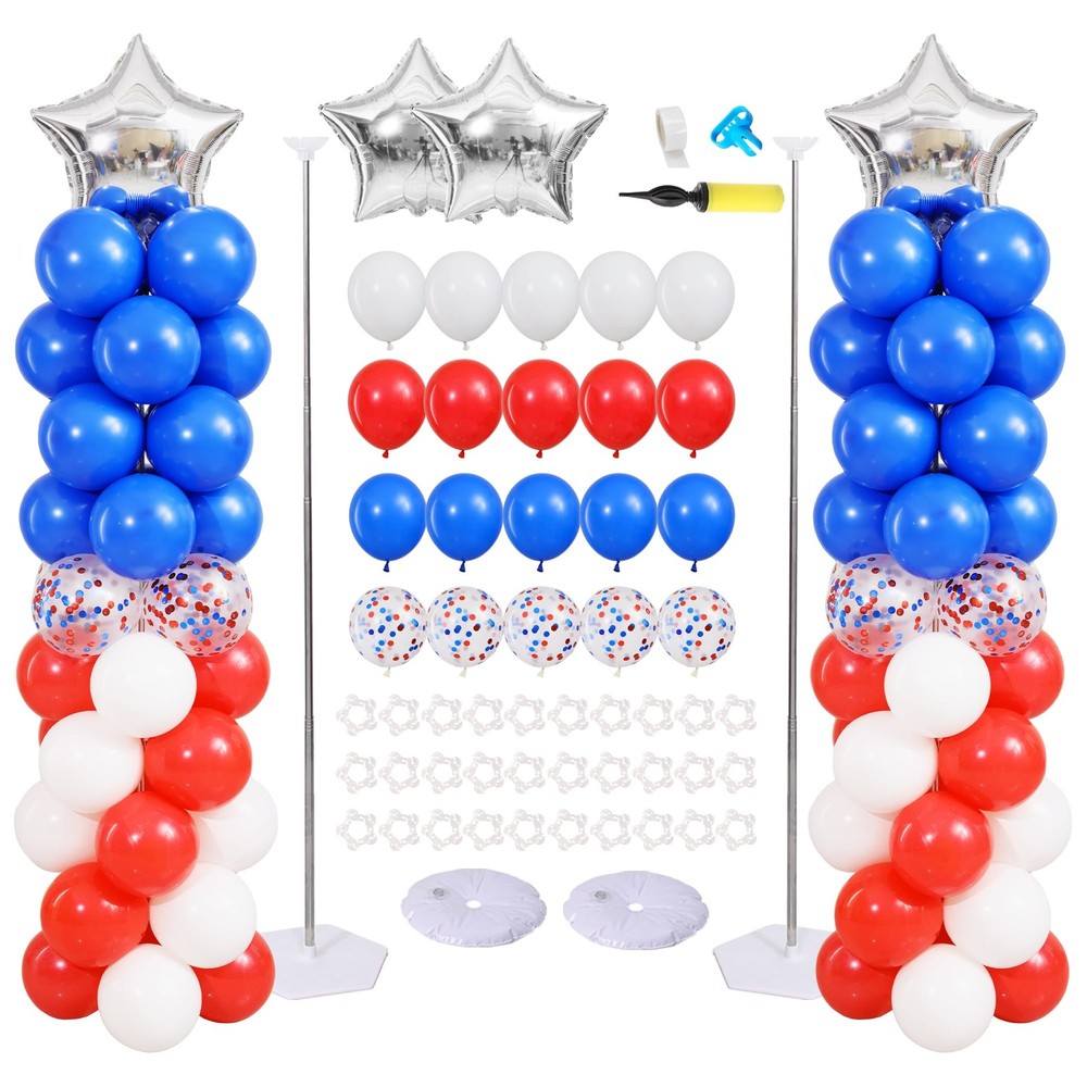 Red White and Blue Balloon Column Stand Kit Set of 2, 4th of July Balloons Pa…