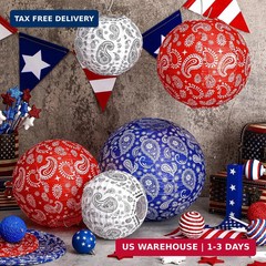 Baquler 18 Pcs 4th of July Decorations Paper Lanterns Paisley Patriotic Red Whit