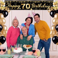 70th Birthday Decorations for Men Women – Happy 118×20 inches, Black Gold
