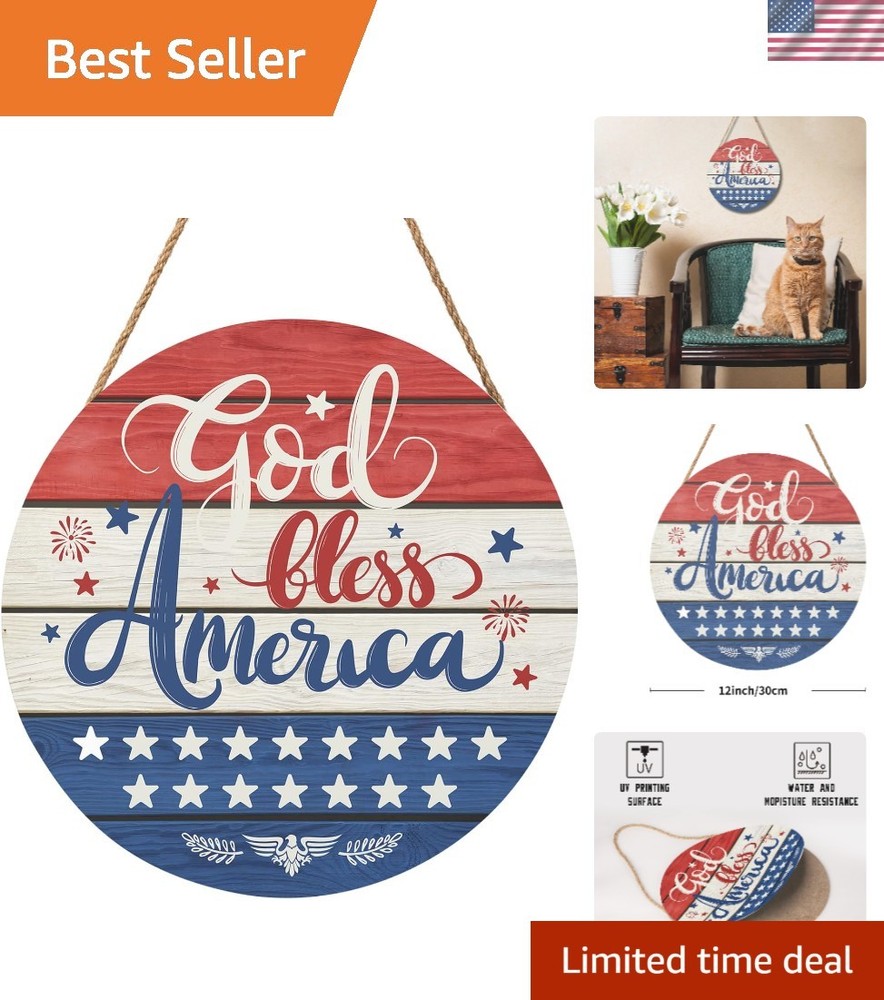Durable 12″ Round Patriotic Wreath for Memorial Day & 4th of July Celebrations