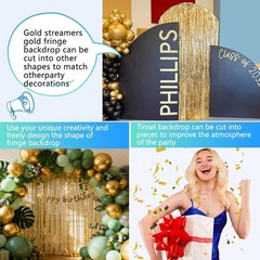 2 Pack 3.3×8.2 FT Gold Backdrop Birthday Decorations Foil Tinsel Curtain Gold…