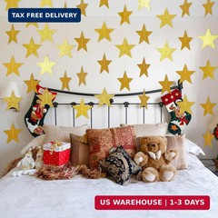 Spakon 65 Feet Glitter Star Paper Garland Banner Hanging Decoration Star Streame