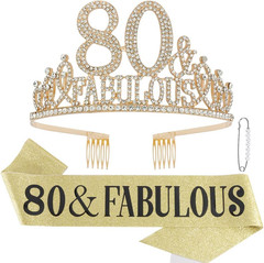 80Th Birthday Decorations for Women – Set of 80 & Fabulous Crown Tiara, Sash