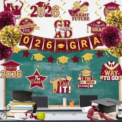 Maroon Graduation Decorations 2026, 2026 Grad Banner and Congrats Grad Hangin…