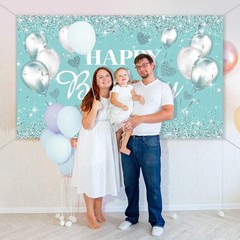 Glittering Turquoise and Silver Party Backdrop 5.9 x 3.6 Feet for Celebrations