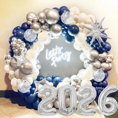 Graduation Balloon Garland Arch Kit – Class of 2026 Navy Blue White Silver Ballo