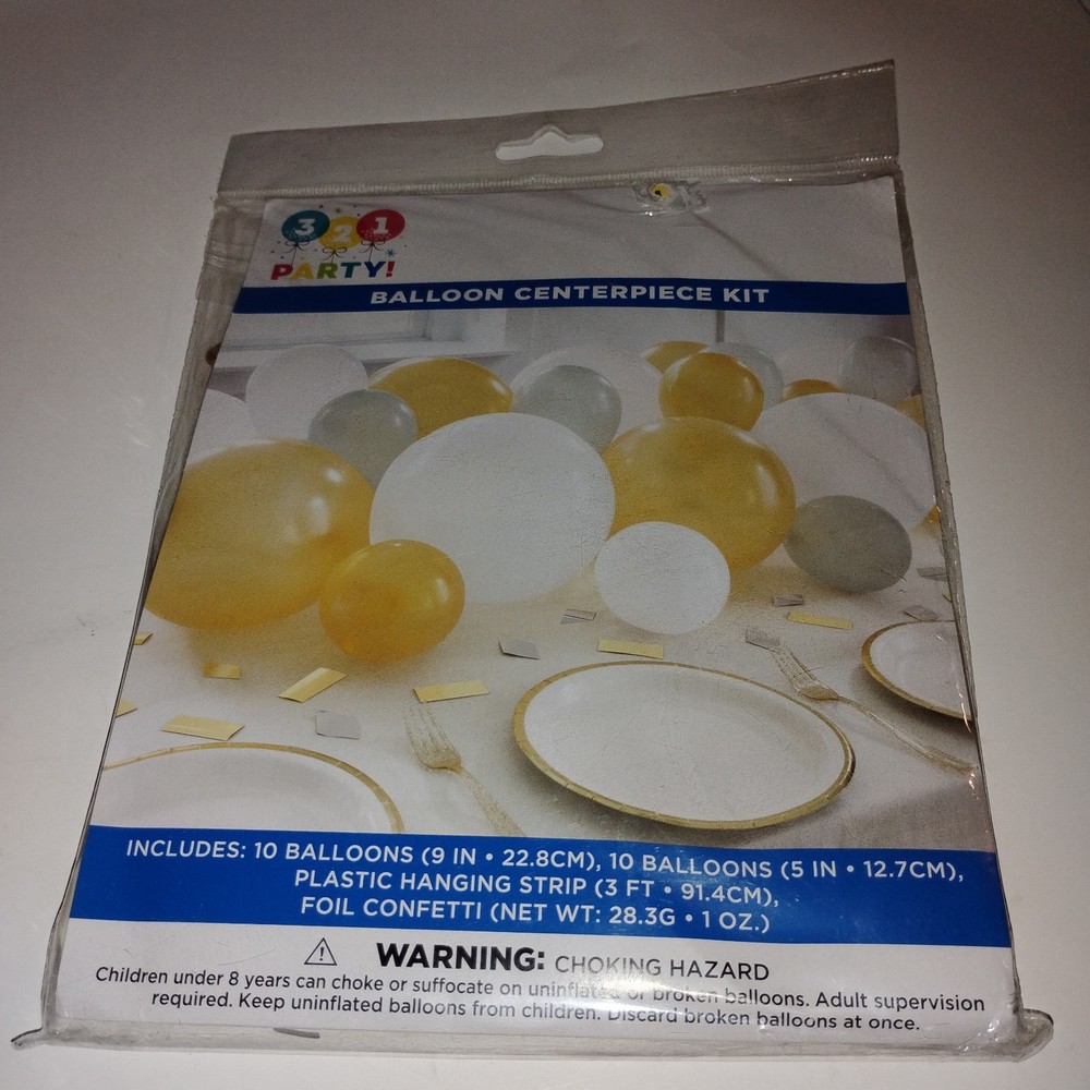 321 Party Balloon Centerpiece Kit White Gold Gray Includes Foil Confetti