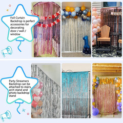 2 Pack Foil Curtain Backdrop Curtains Silver Tinsel Door Streamers Birthday Part