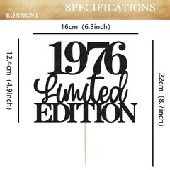 Limited EDITION 1976 Cake Topper – Black Glitter Happy 50th Birthday Party Ca…