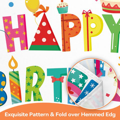 Birthday Table Cloth Rectangle Happy Birthday Gift Cake Washable Wipeable Polyes