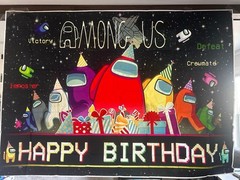 Among Us Happy Birthday Party Backdrop Banner Photo Booth Decoration Large
