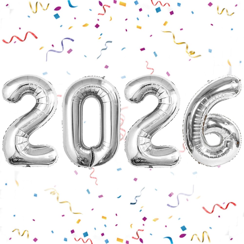 16 Inch 2026 Balloons Silver, Number Balloons 16 Inch, New Years Balloons for…