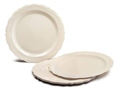 OCCASIONS 150PCS Ivory Plastic Plates with Gold Silverware for 25 Guests – El…