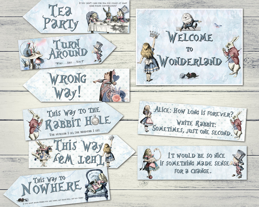 Alice in Wonderland Blue Arrows & Signs Tea Party Decorations