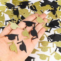 200 PCS Gold Black Glitter Graduation Hat Class Of 2025 Table Confetti