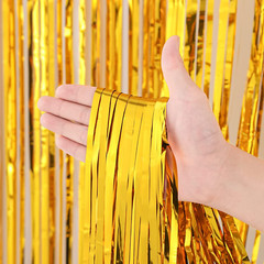 3 Pack 3.3X8.2 Feet Gold Foil Fringe Backdrop Curtains, Tinsel Streamers, Fringe