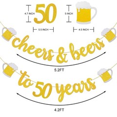 Cheers & Beers to 50 Years Gold Glitter Banner – 50th 3 Piece Set,