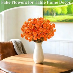 12 Bundles Artificial Flowers for Outdoors, UV 12 Bundles, Brown Orange