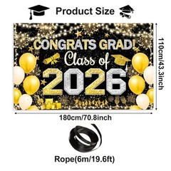 Graduation Banner Class of 2026 Congrats Grad Hanging Fabric Sign Poster