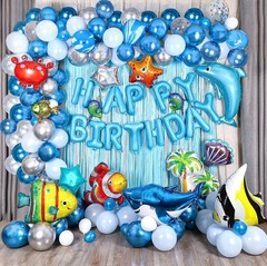176 PCS Ocean Blue Happy Birthday Party Balloons with Pump Under the Sea