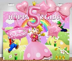 7PCS Set Princess Peach 5th Birthday Decoration Backdrop Big Foil B…