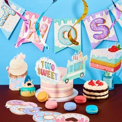 25 Pcs Two Sweet Birthday Decorations, Donut & Ice Cream Party Decor Set with…