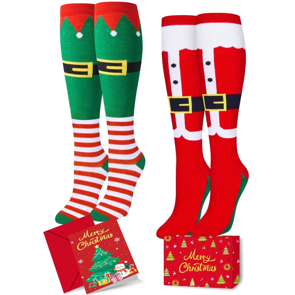 Christmas Knee Socks, Girls, Santa Elf, Kids Gifts, Xmas Card, Holiday Wear